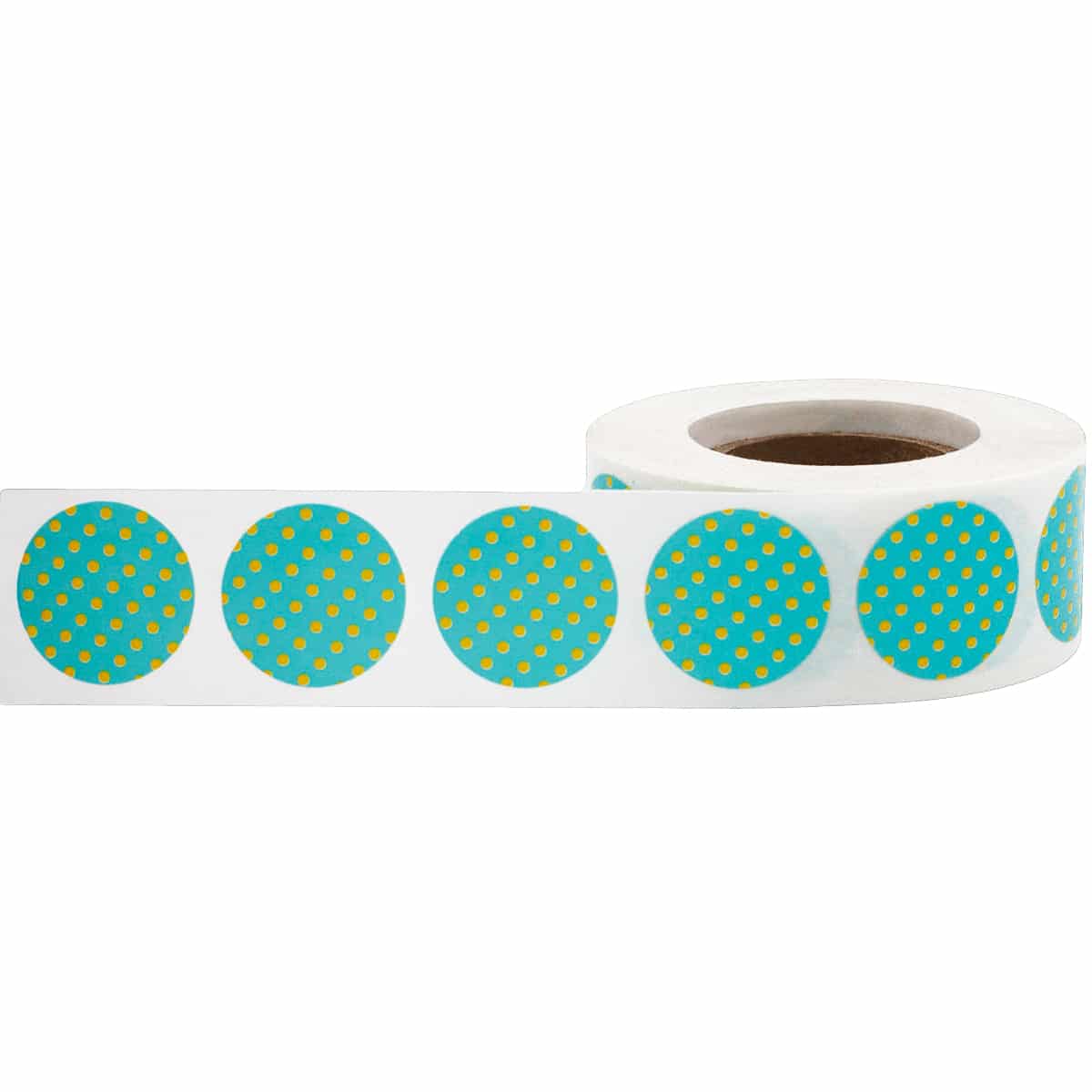 Teal With Yellow Polka Dot Labels 3/4" Round