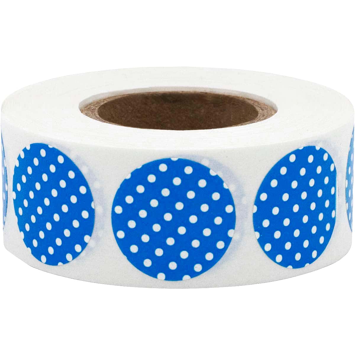 Blue With White Polka Dot Labels 3/4" Round