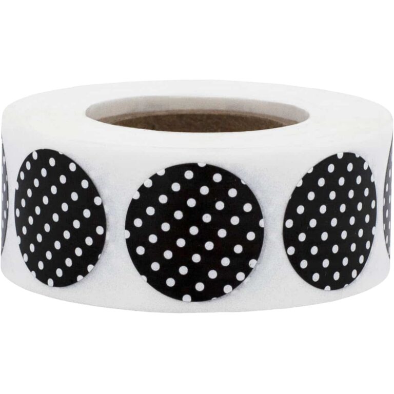 3/4" Inch Round Black With White Polka Dot Labels | InStockLabels.com