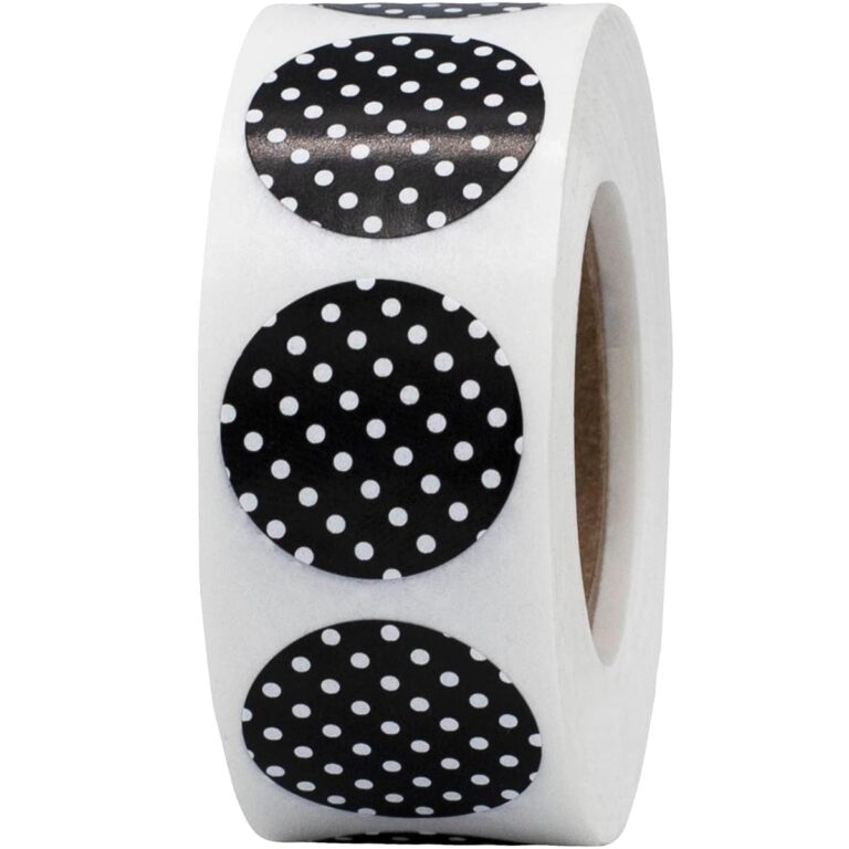 3/4" Inch Round Black With White Polka Dot Labels | InStockLabels.com