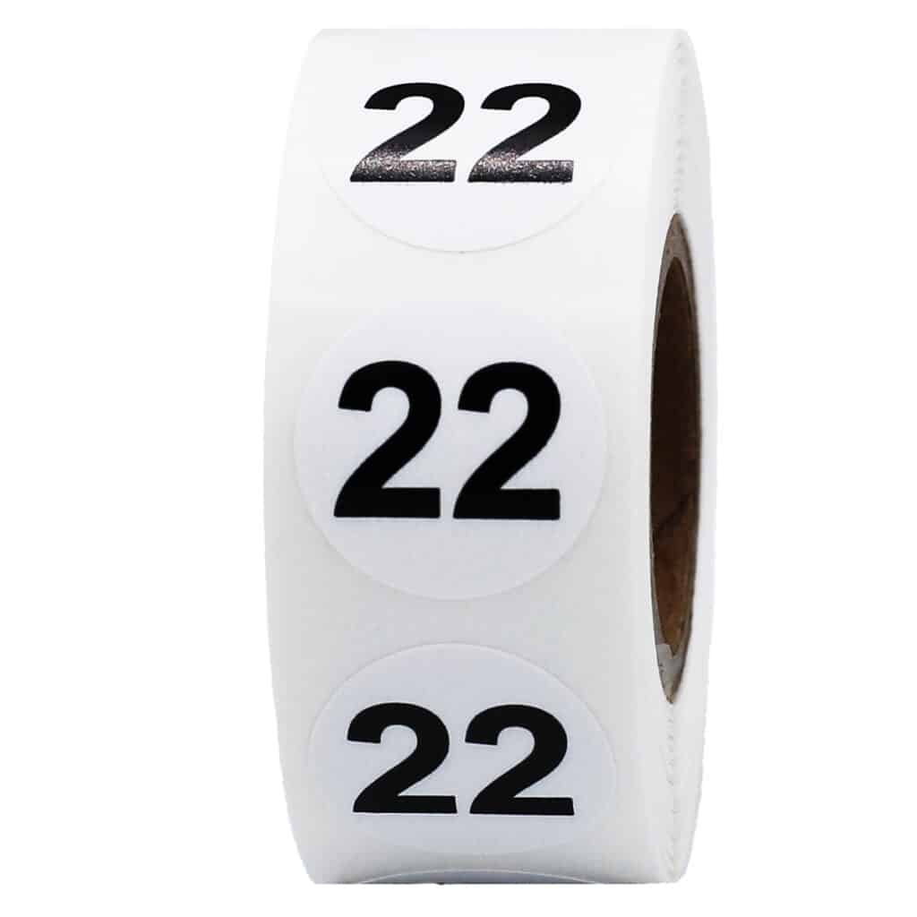 White Number 22 Stickers 3/4" | InStockLabels.com