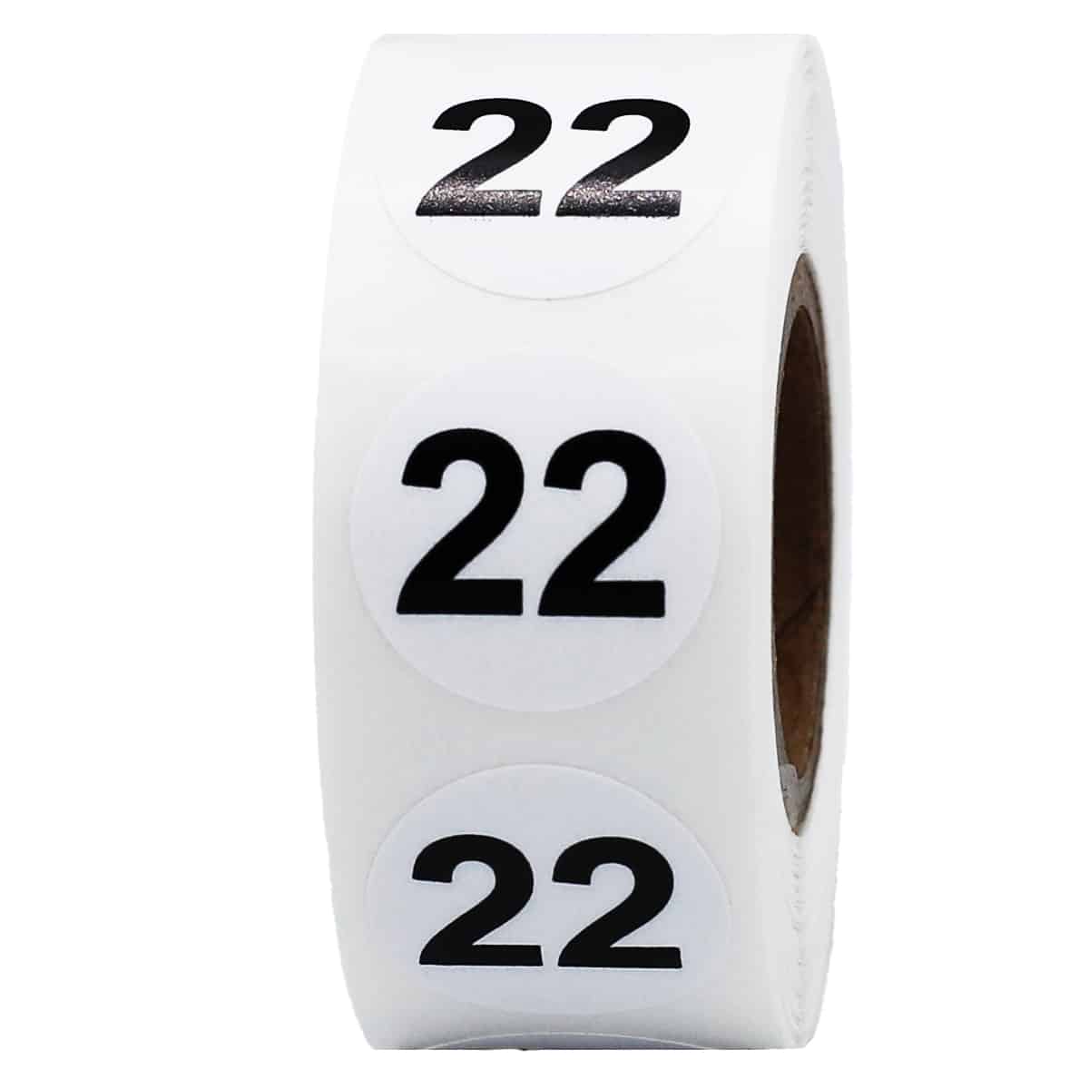 White Number 22 Stickers 3/4"