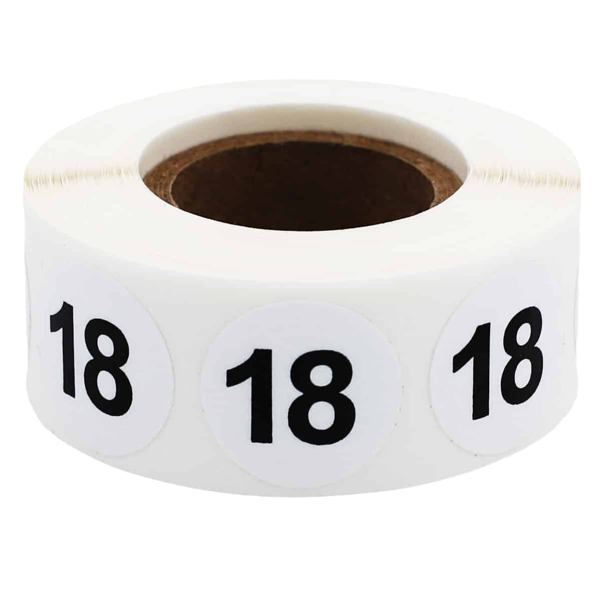 White Number 18 Stickers 3/4"