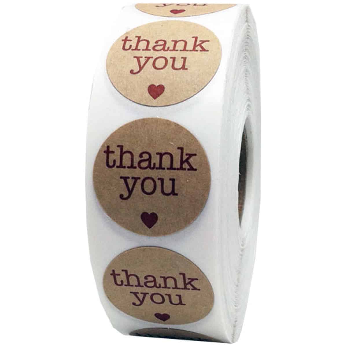 Red Print Thank You Kraft Stickers 1" Round