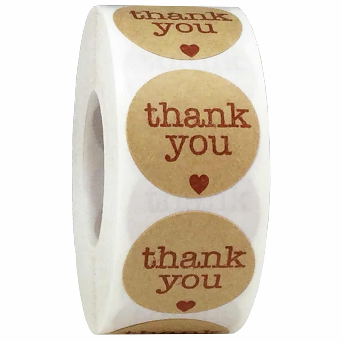 Red Print Thank You Kraft Stickers 1" Round