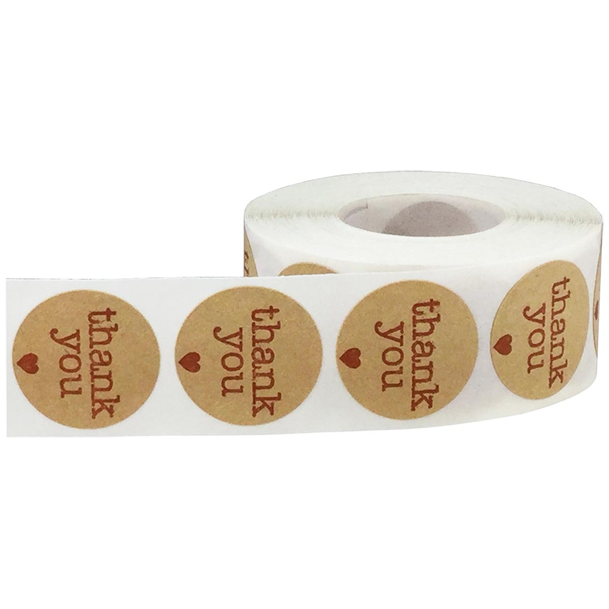 Red Print Thank You Kraft Stickers 1" Round