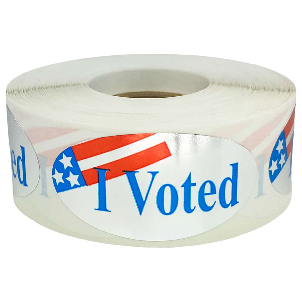 Silver I Voted Stickers Plastic Oval 1" x 2"