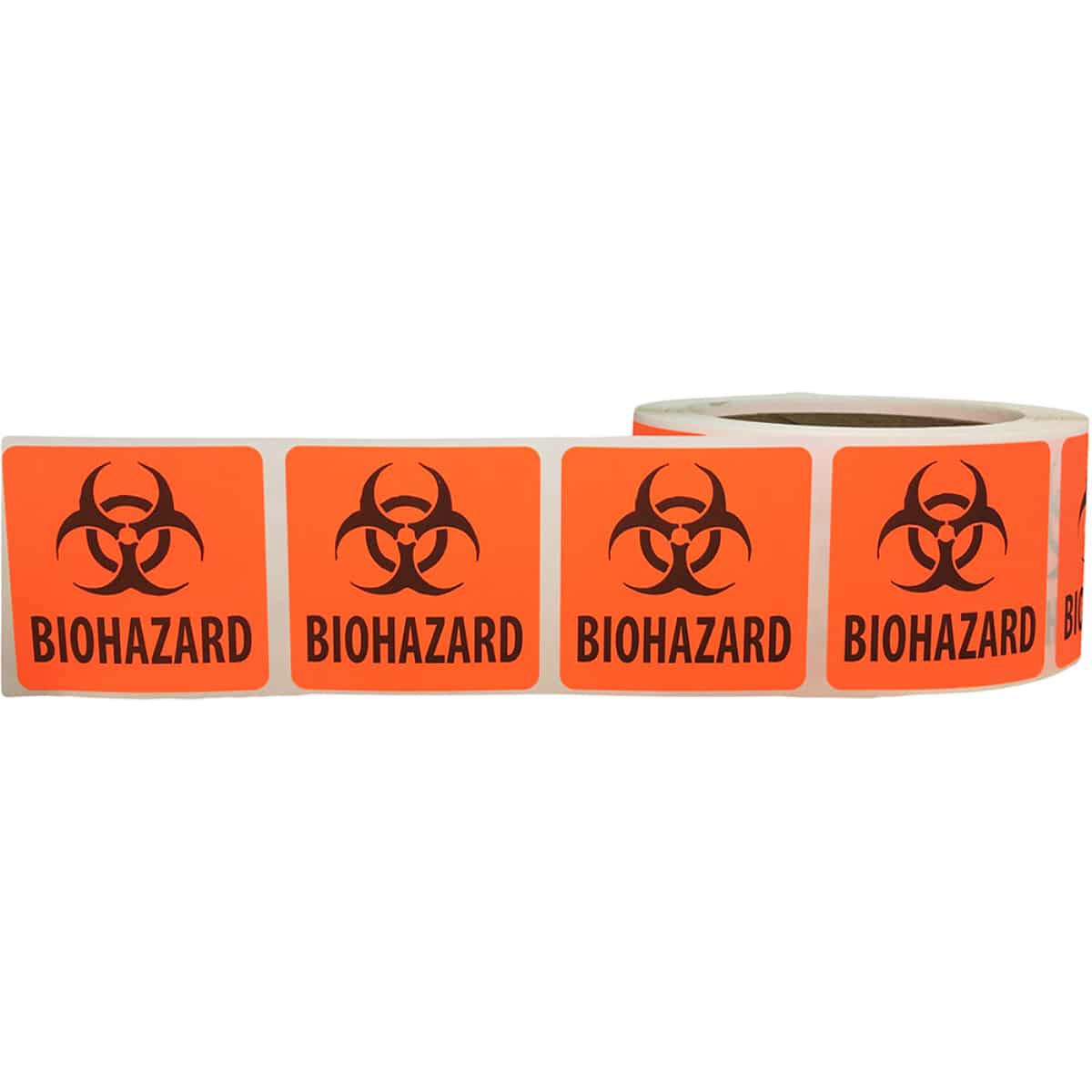 Fluorescent Red Biohazard Warning Labels 2" Square