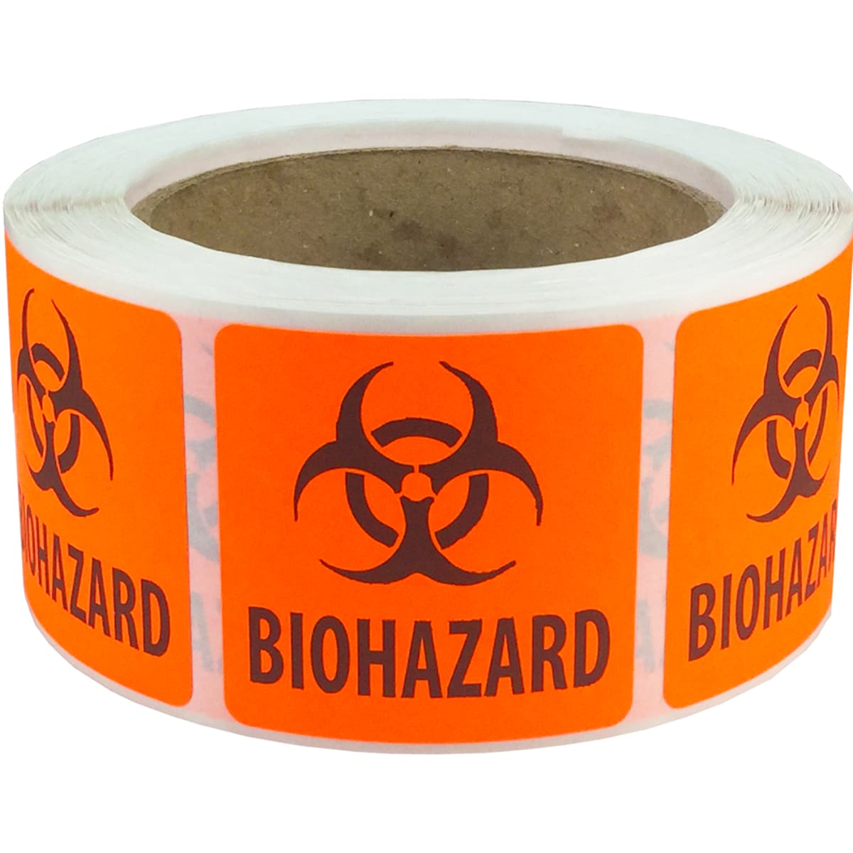 Fluorescent Red Biohazard Warning Labels 2" Square