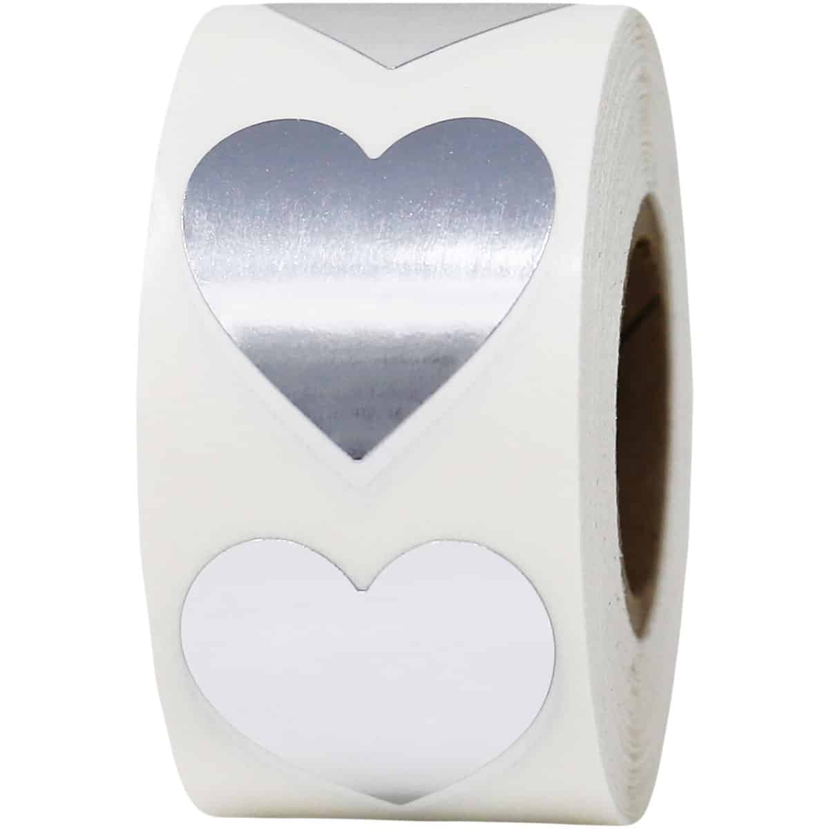 Metallic Silver Heart Stickers 1" Inch