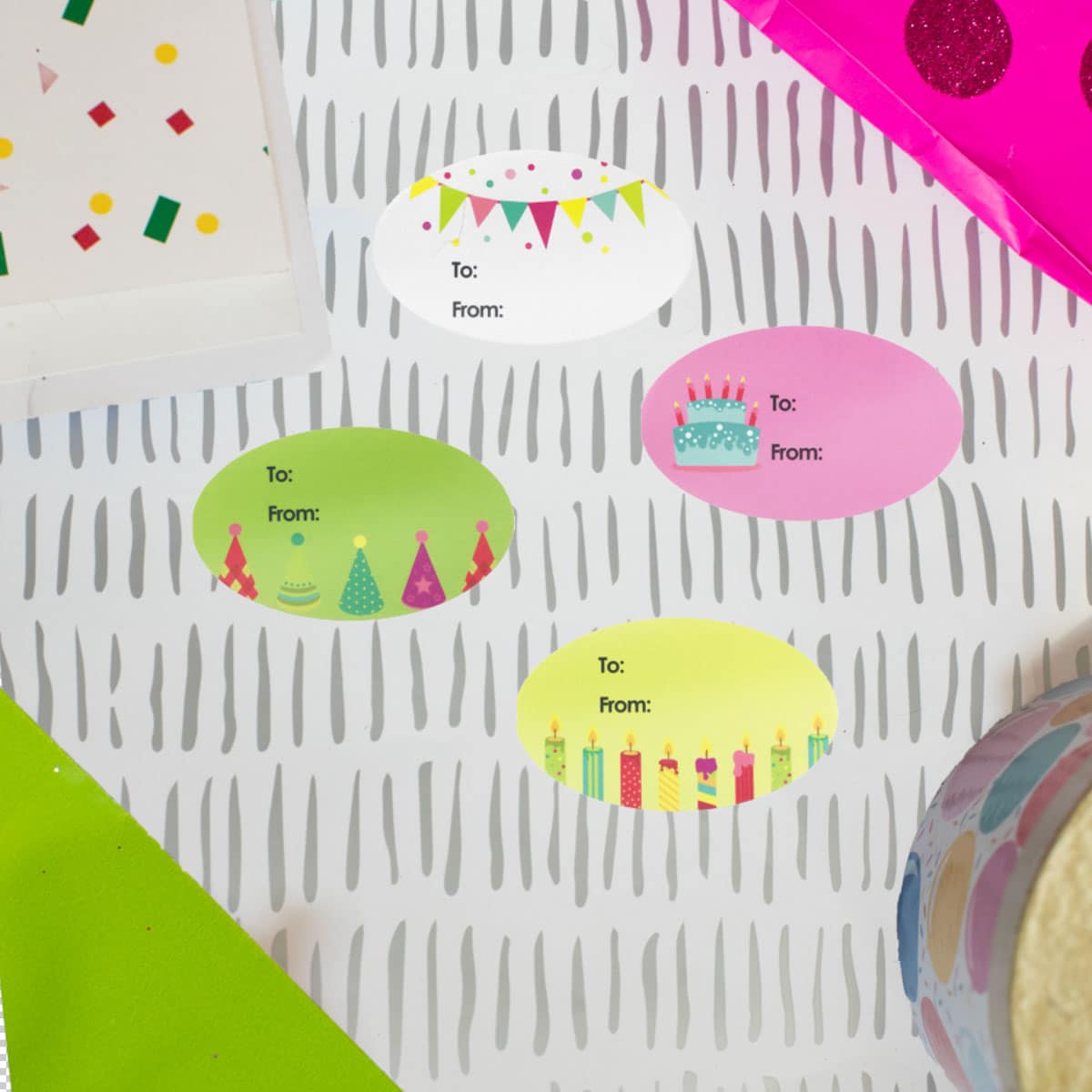 Fun Birthday Present Gift Tag Stickers | 4 Designs 1.5" x .2.5" - Holiday
