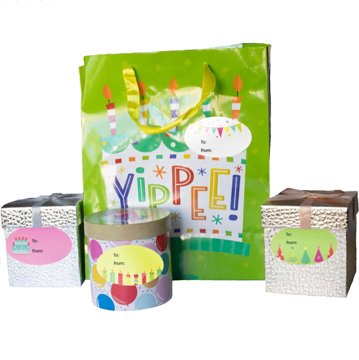 Fun Birthday Present Gift Tag Stickers | 4 Designs 1.5" x .2.5" - Holiday