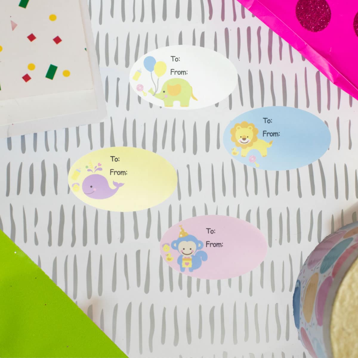 Baby Shower Gift Tag Stickers Variety 1.5" x 2.5" QTY 100