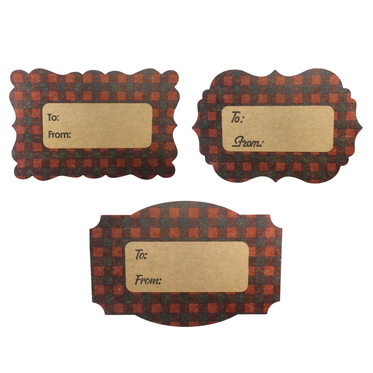 QTY 100 Red Buffalo Plaid Holiday Kraft Gift Tags