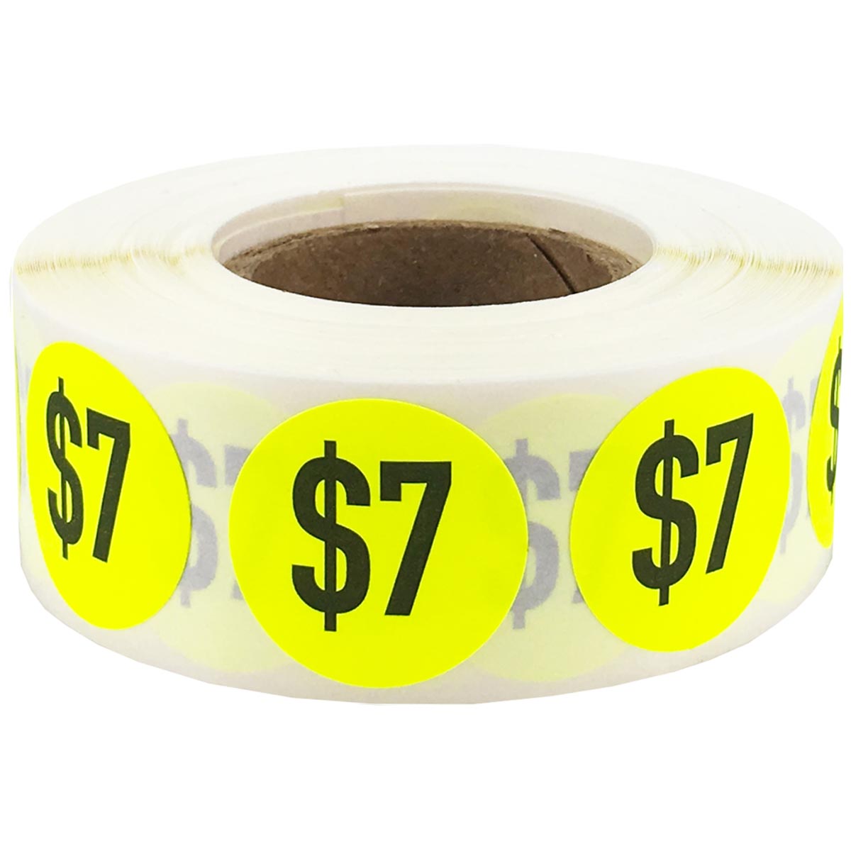 $7 Fluorescent Yellow Pricing Stickers 3/4" Round