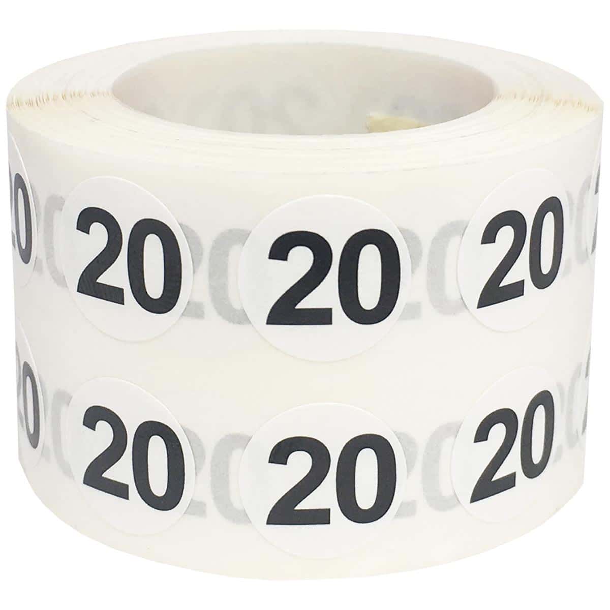 Small Number 20 Stickers 1/2" Round