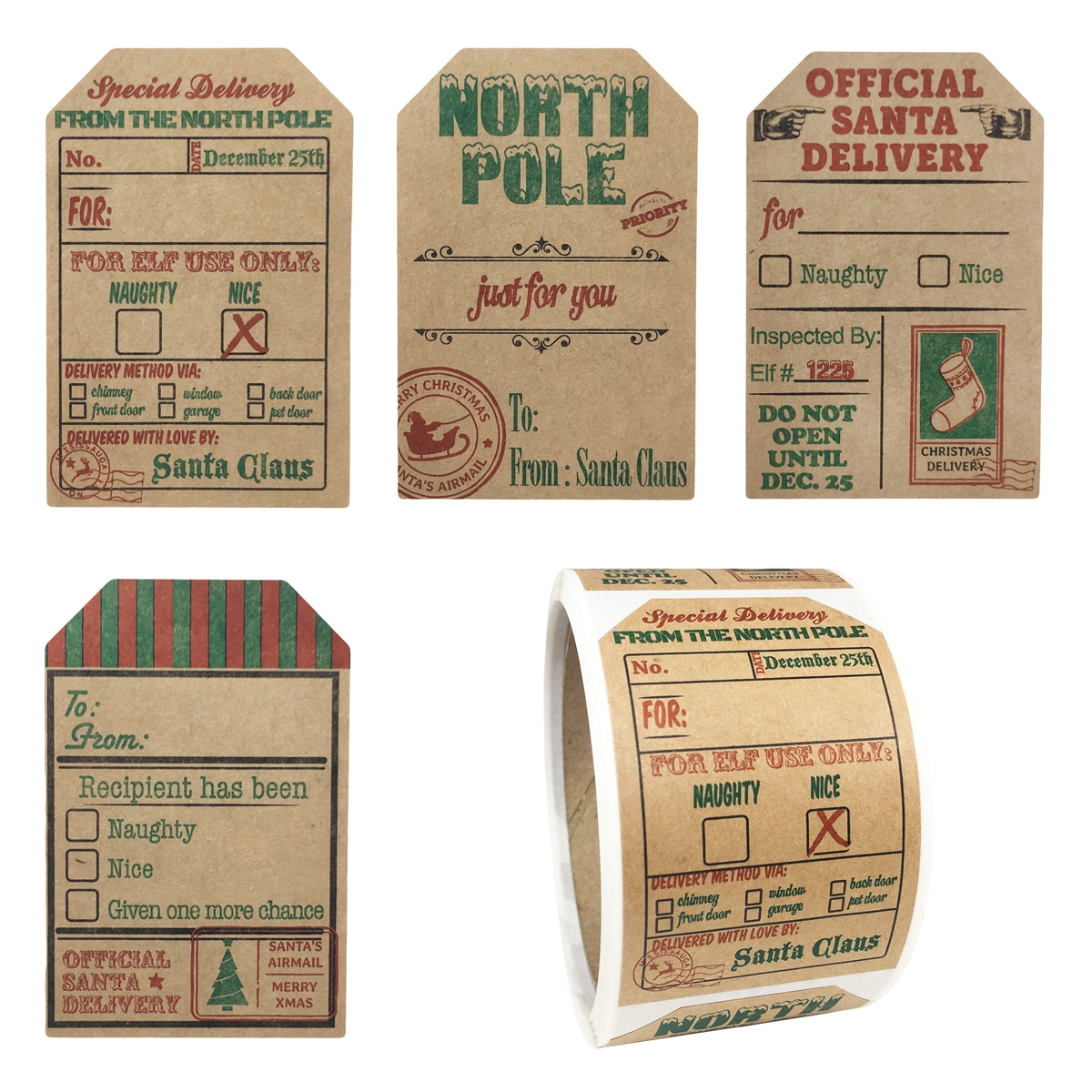 QTY 100 Kraft Vintage Christmas Gift Tags