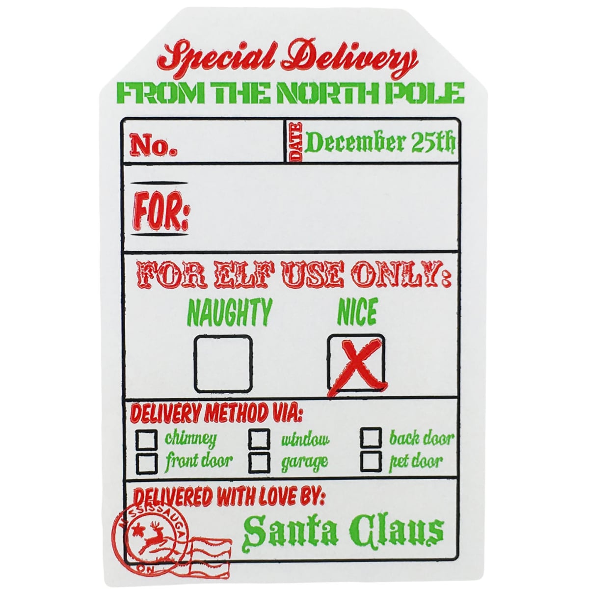 QTY 100 Official Santa Delivery North Pole Gift Tags