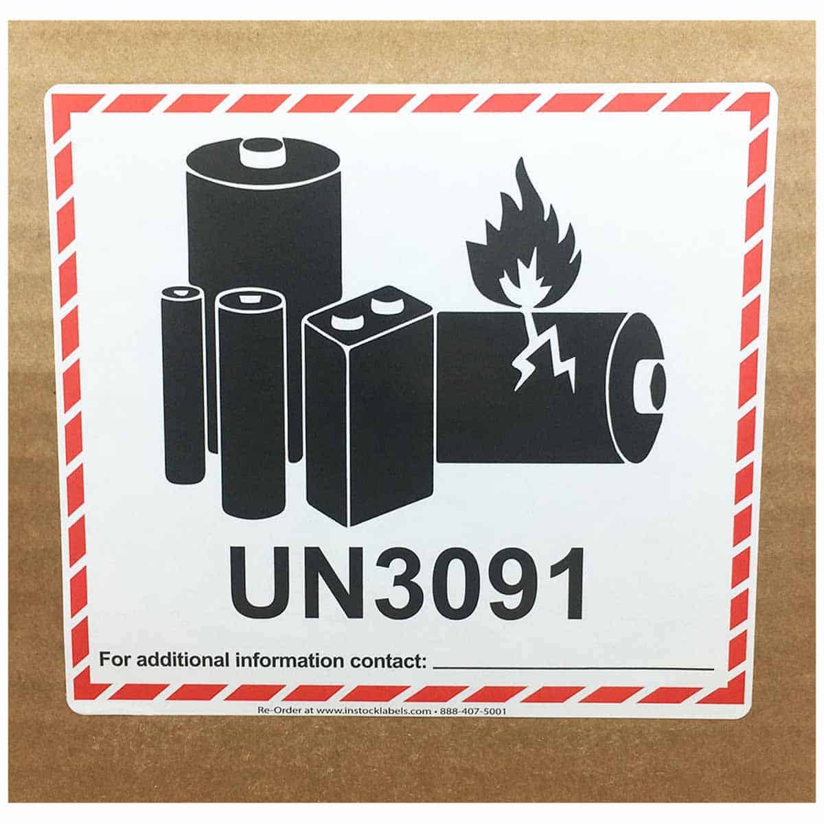 Lithium Ion Battery UN3091 D.O.T. Labels