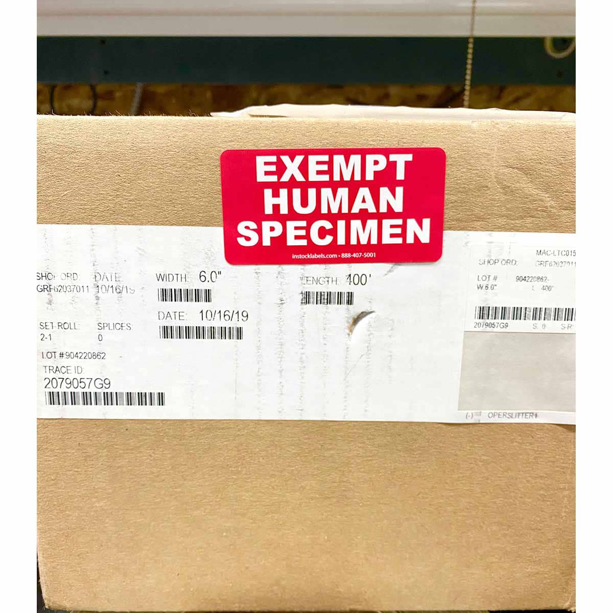 Exempt Human Specimen Warning Labels 1.5" x 3"