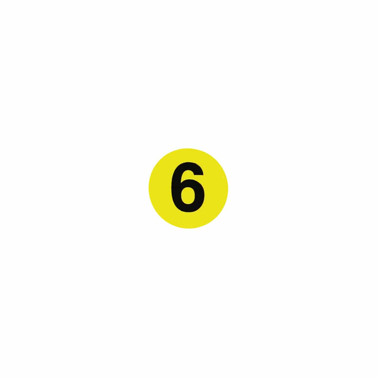 Number 6 Labels | Yellow and Black Small 1/2″ Round