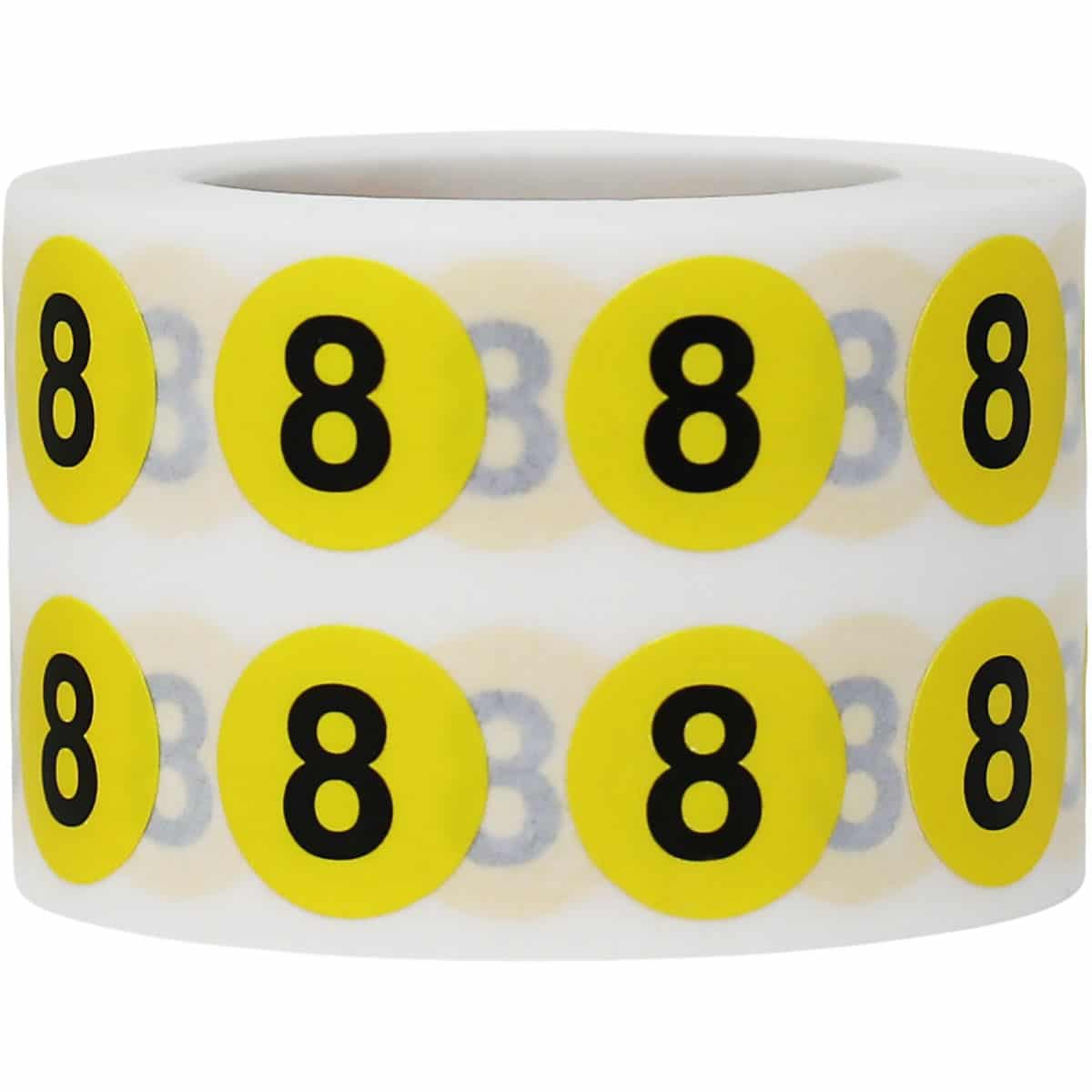 Number 8 Labels | Yellow and Black Small 1/2″ Round