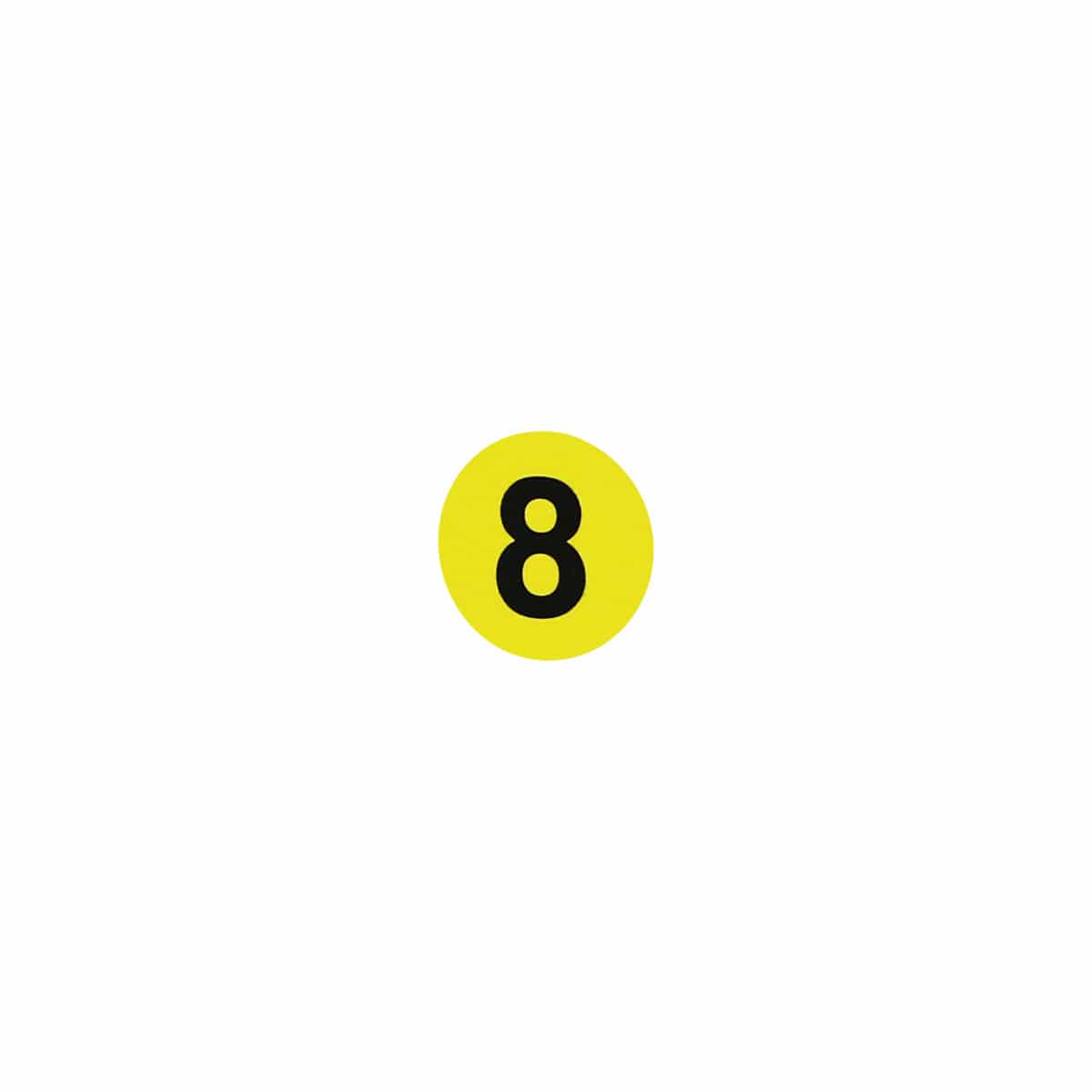 Number 8 Labels | Yellow and Black Small 1/2″ Round