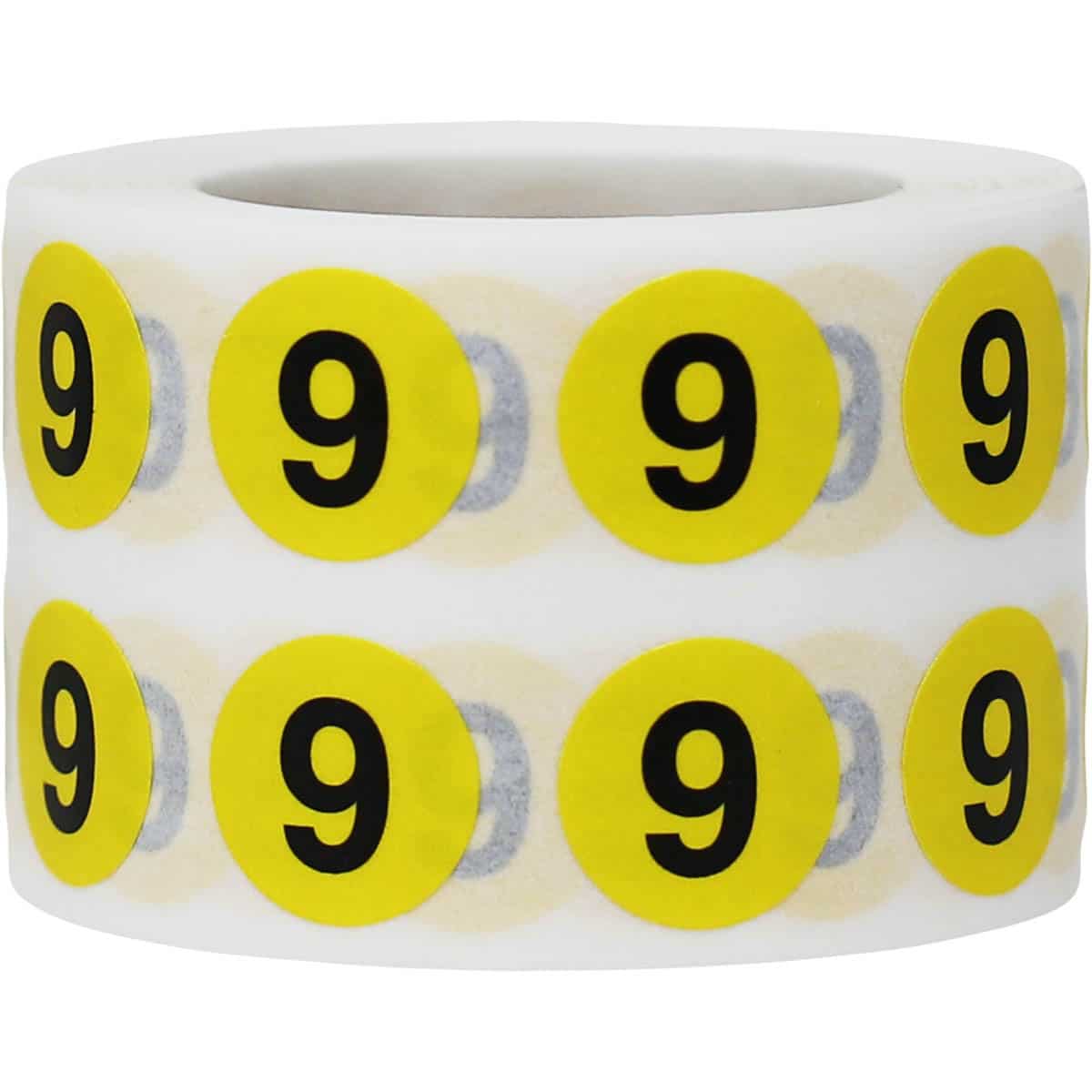 Number 9 Labels | Yellow and Black Small 1/2″ Round