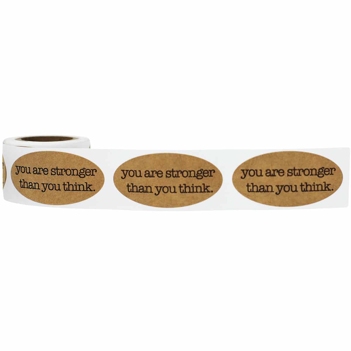 1 x 2" Oval Natural Kraft You Are Stronger Than You Think Stickers - Qty 50