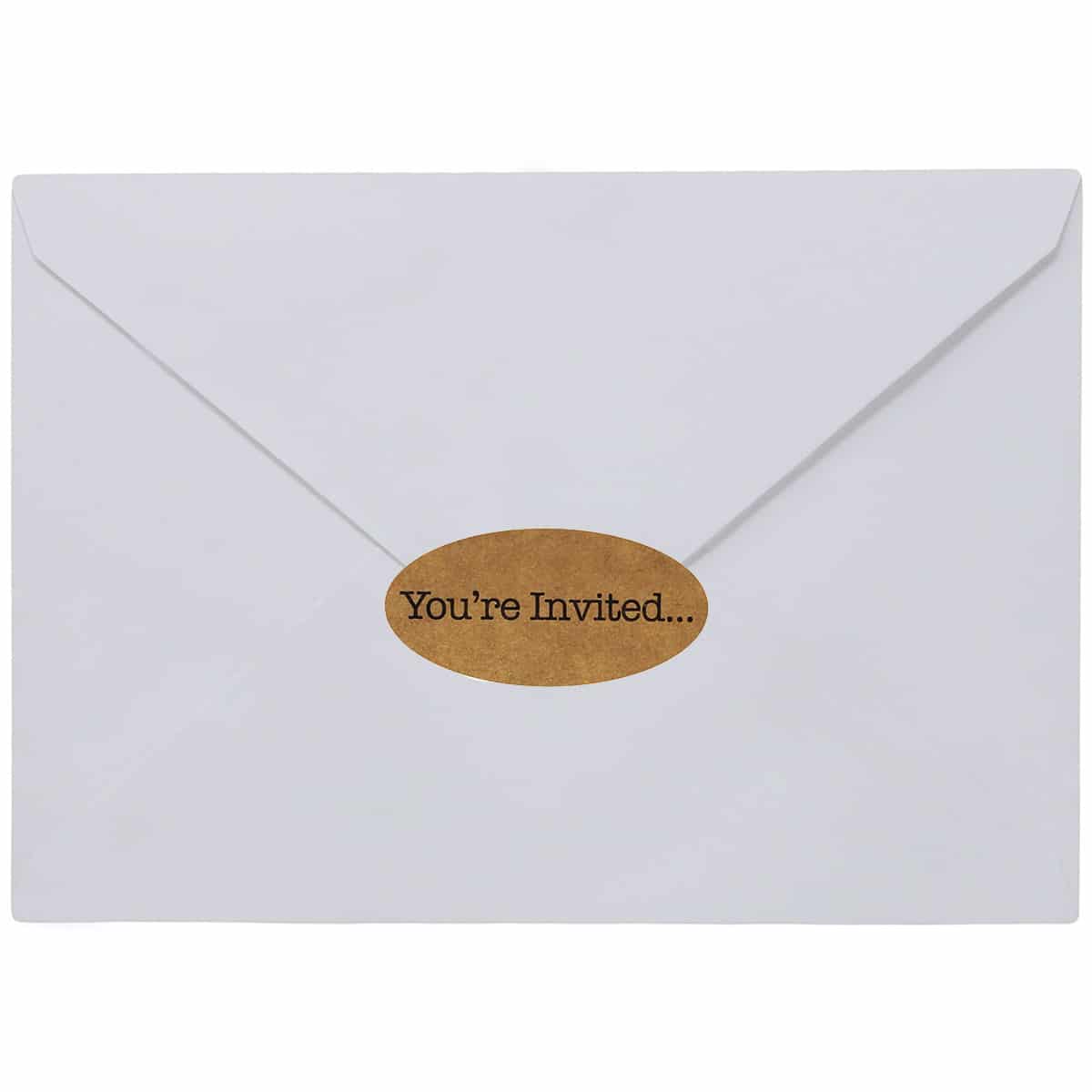 1 x 2" Oval Natural Kraft You're Invited... Labels - Qty 50