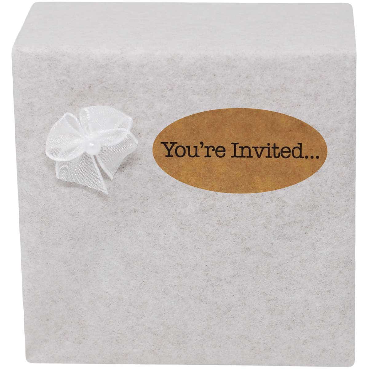 1 x 2" Oval Natural Kraft You're Invited... Labels - Qty 50