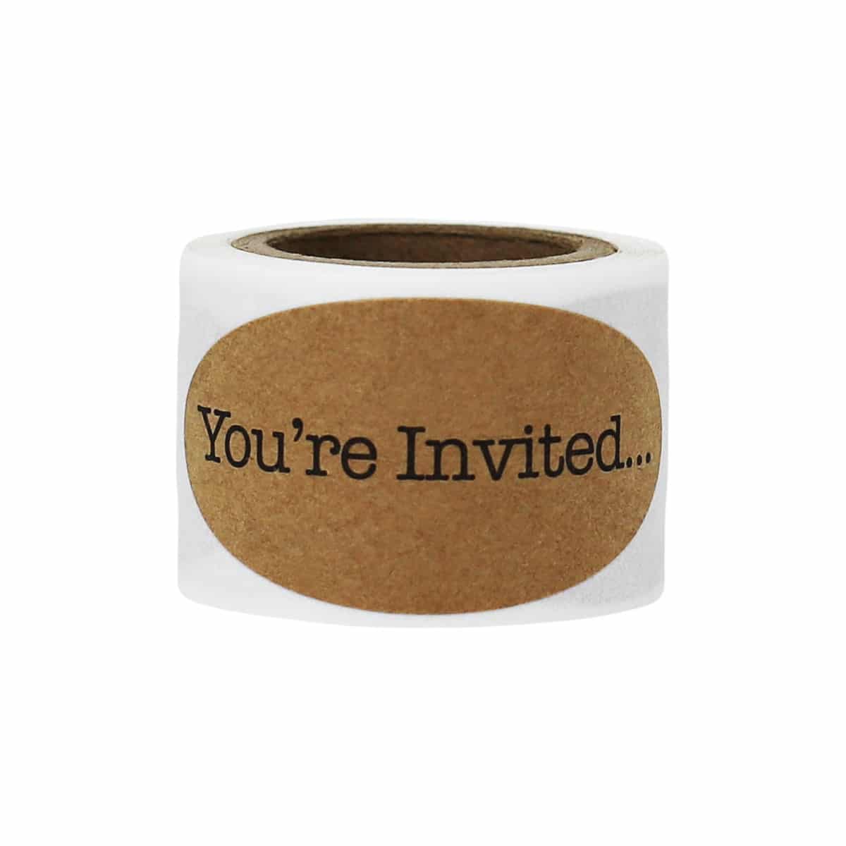 1 x 2" Oval Natural Kraft You're Invited... Labels - Qty 50