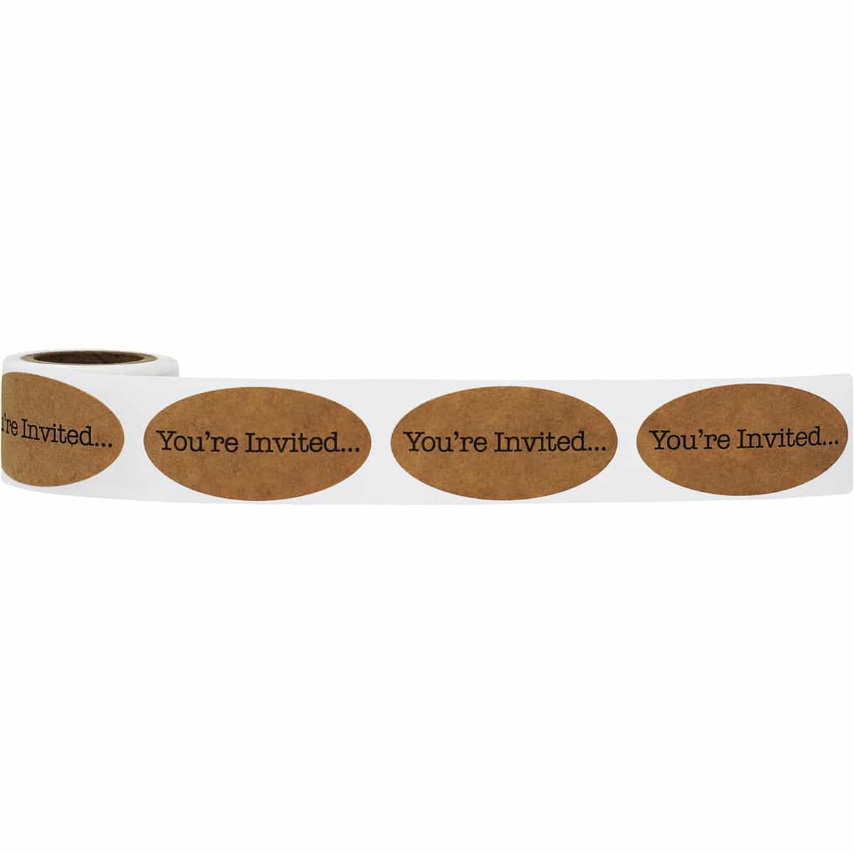 1 x 2" Oval Natural Kraft You're Invited... Labels - Qty 50