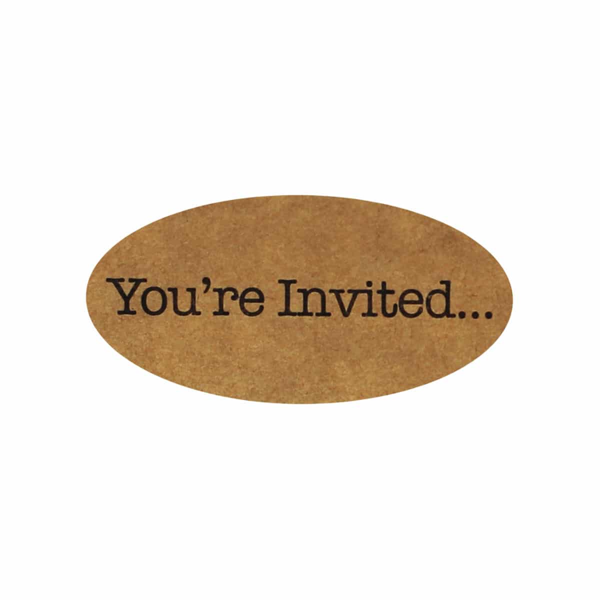 1 x 2" Oval Natural Kraft You're Invited... Labels - Qty 50