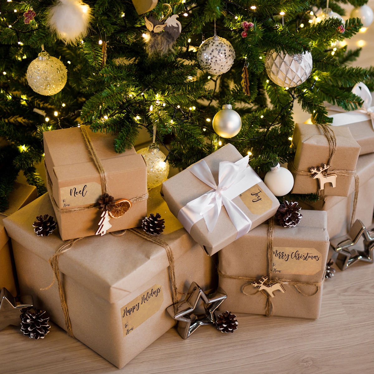 Natural Kraft Happy Holidays Gift Tags Noel Merry Christmas and Joy