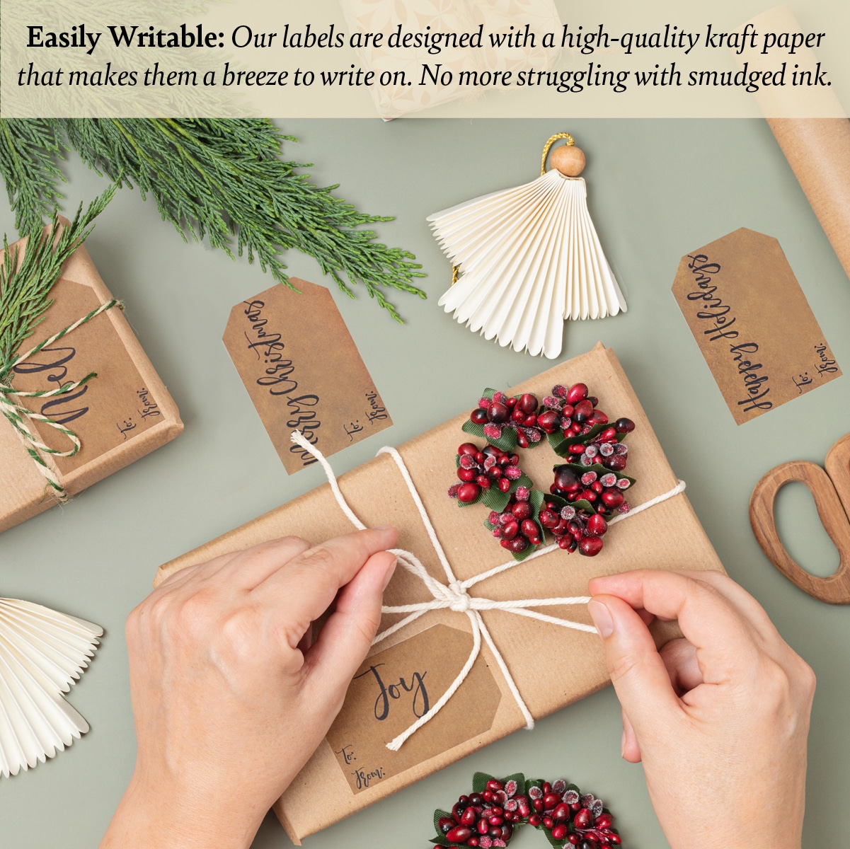 Natural Kraft Happy Holidays Gift Tags Noel Merry Christmas and Joy