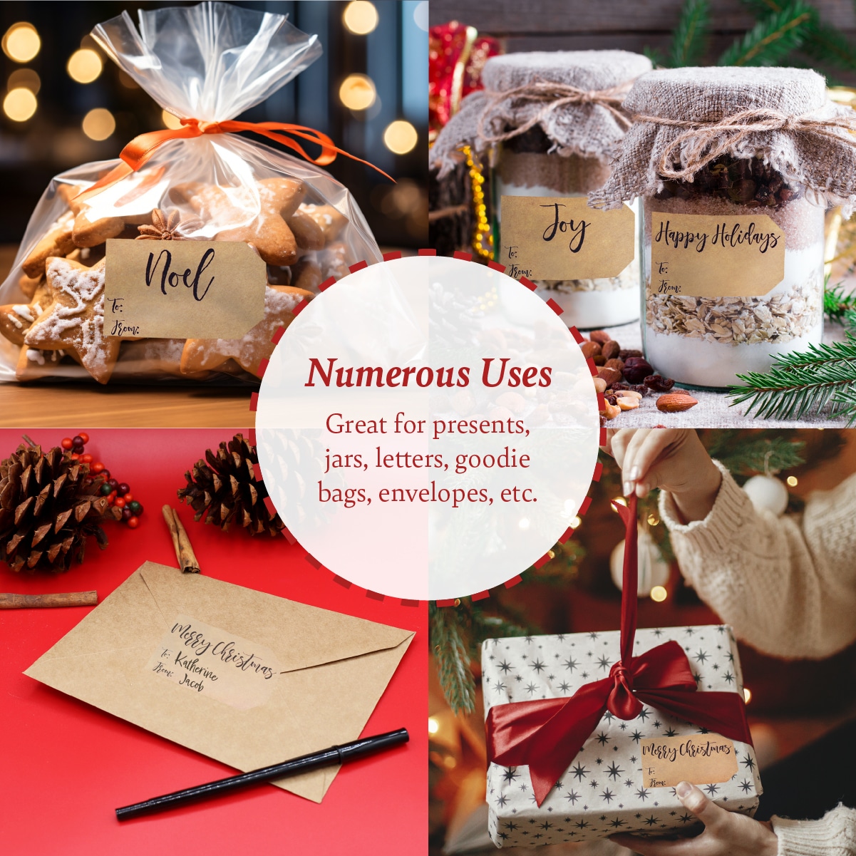 Natural Kraft Happy Holidays Gift Tags Noel Merry Christmas and Joy