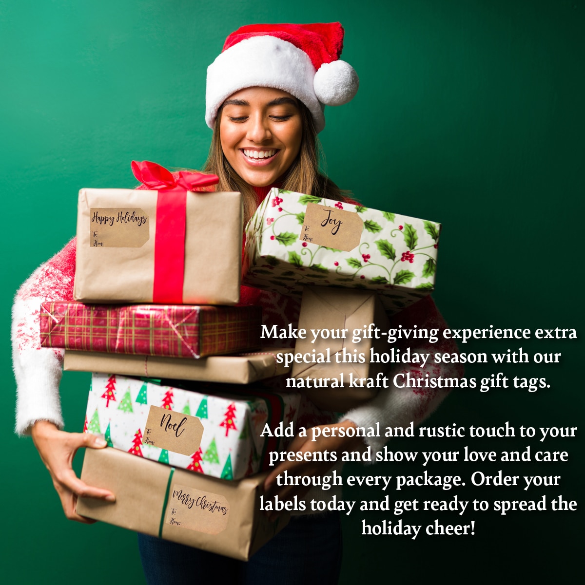 Natural Kraft Happy Holidays Gift Tags Noel Merry Christmas and Joy