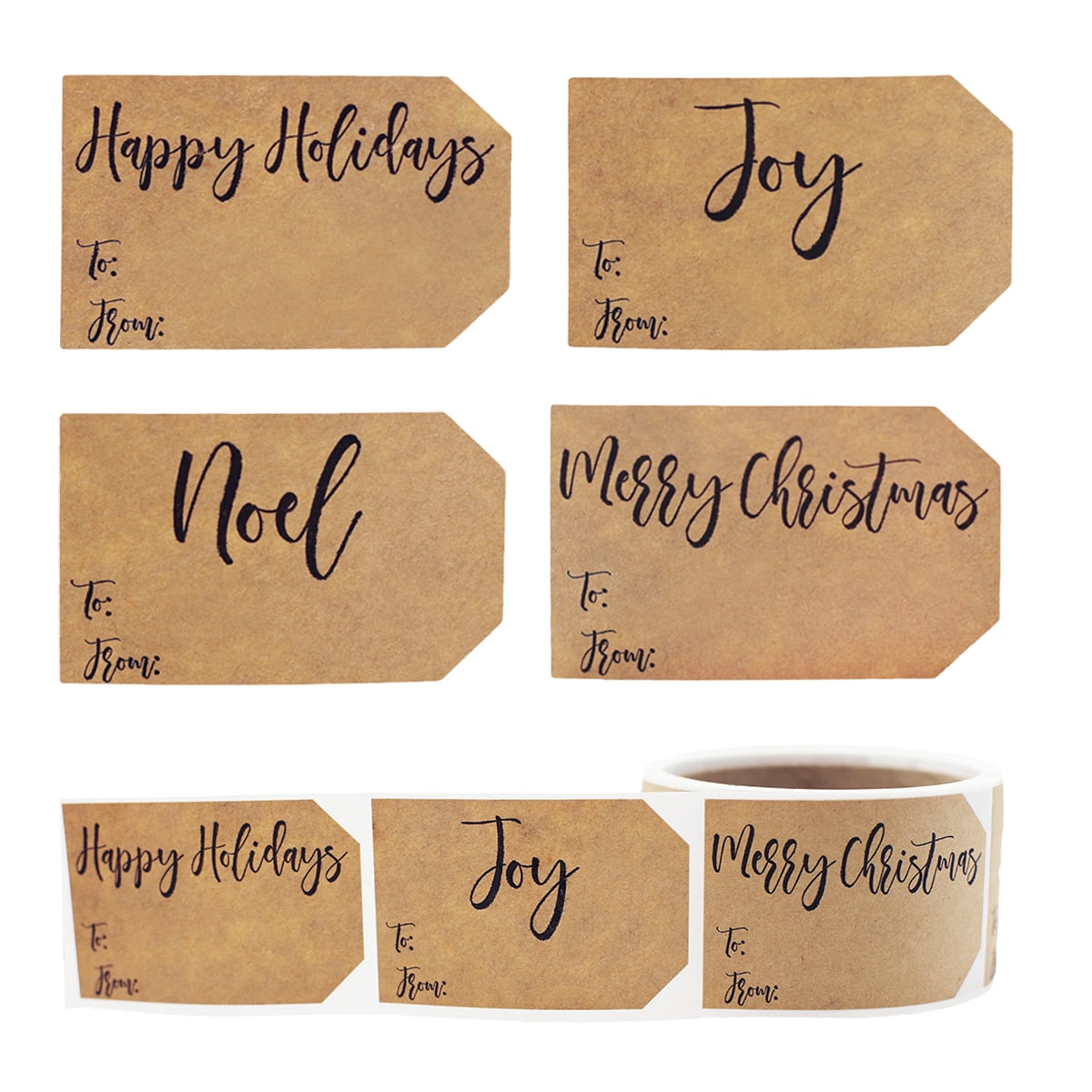 Natural Kraft Happy Holidays Gift Tags Noel Merry Christmas and Joy