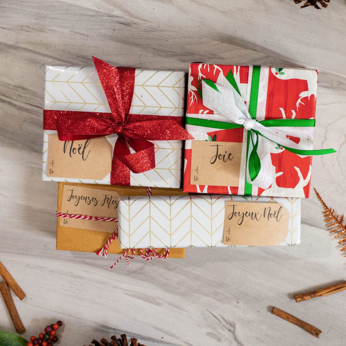 French Christmas Decorations Kraft Gift Tags for Gift Wrapping QTY 100
