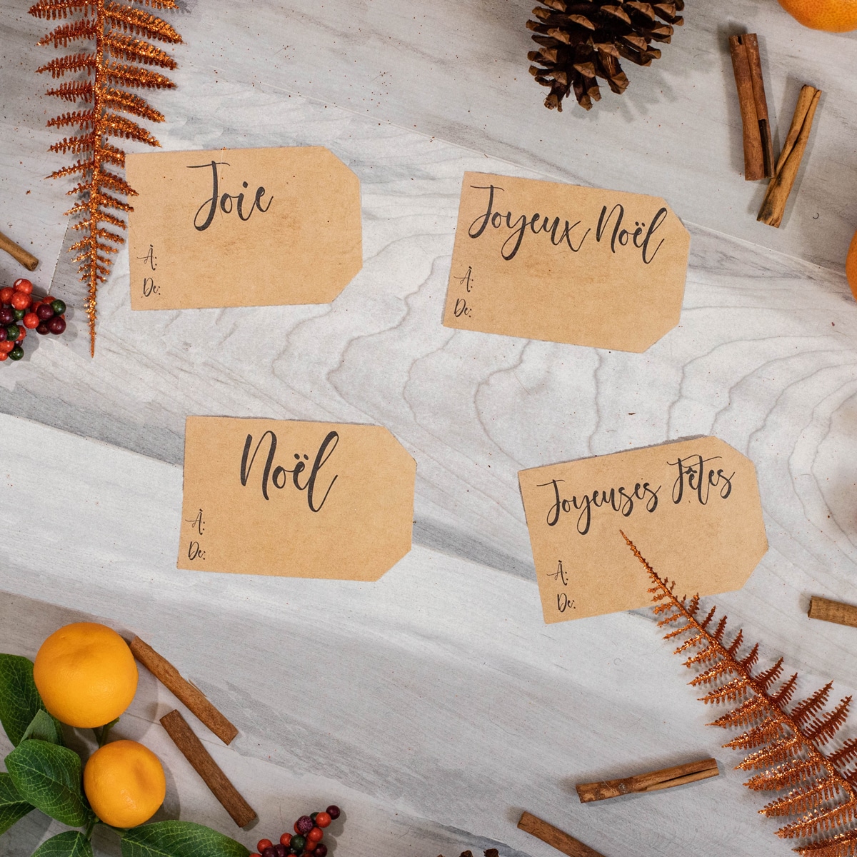 French Christmas Decorations Kraft Gift Tags for Gift Wrapping QTY 100