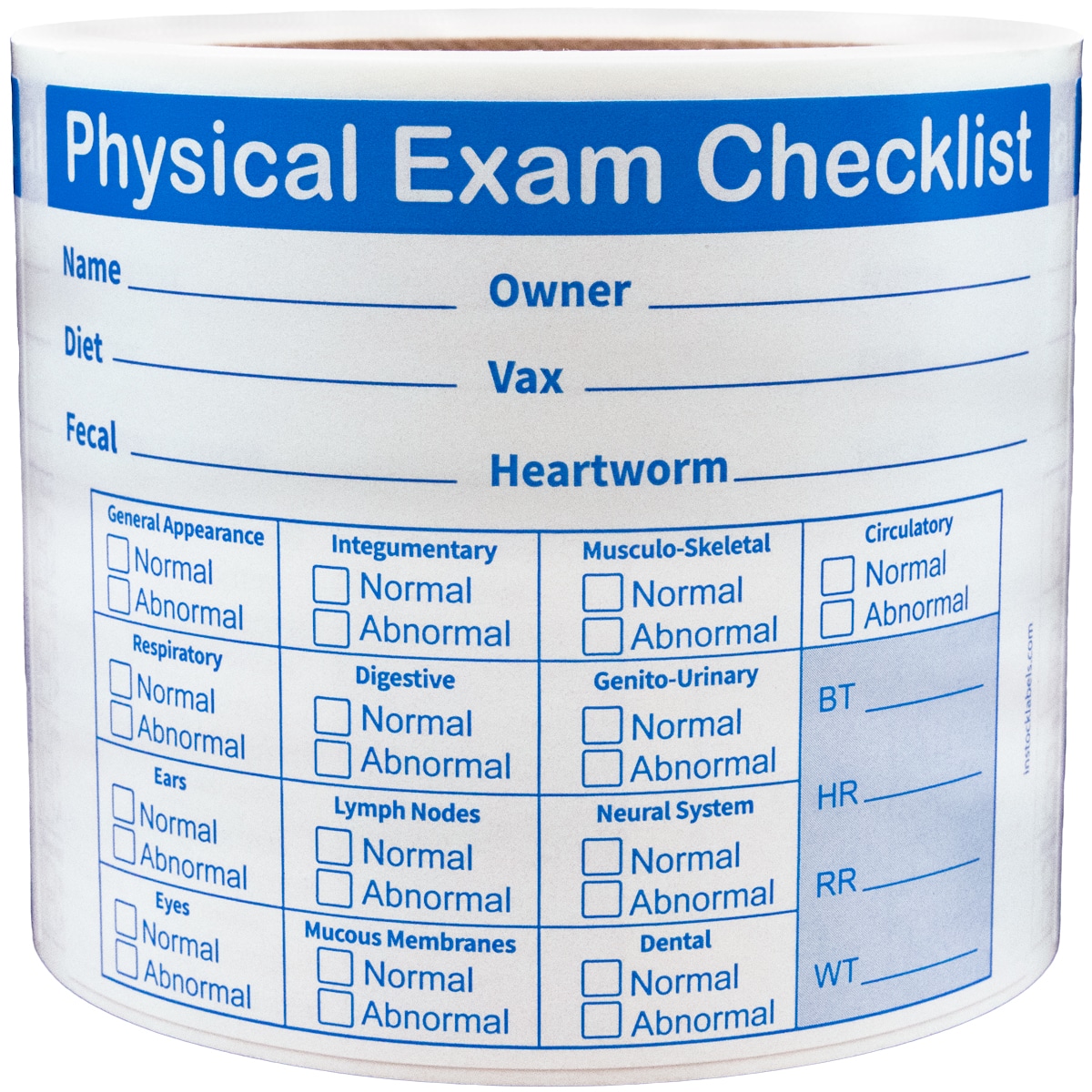 Vet Stickers Pet Physical Exam Checklist