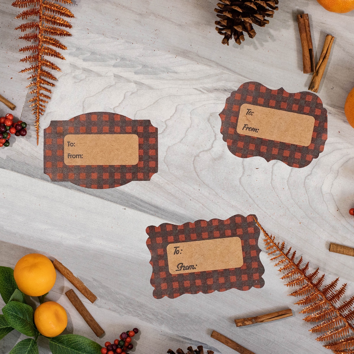 Red Plaid Kraft Adhesive Gift Tags QTY 25