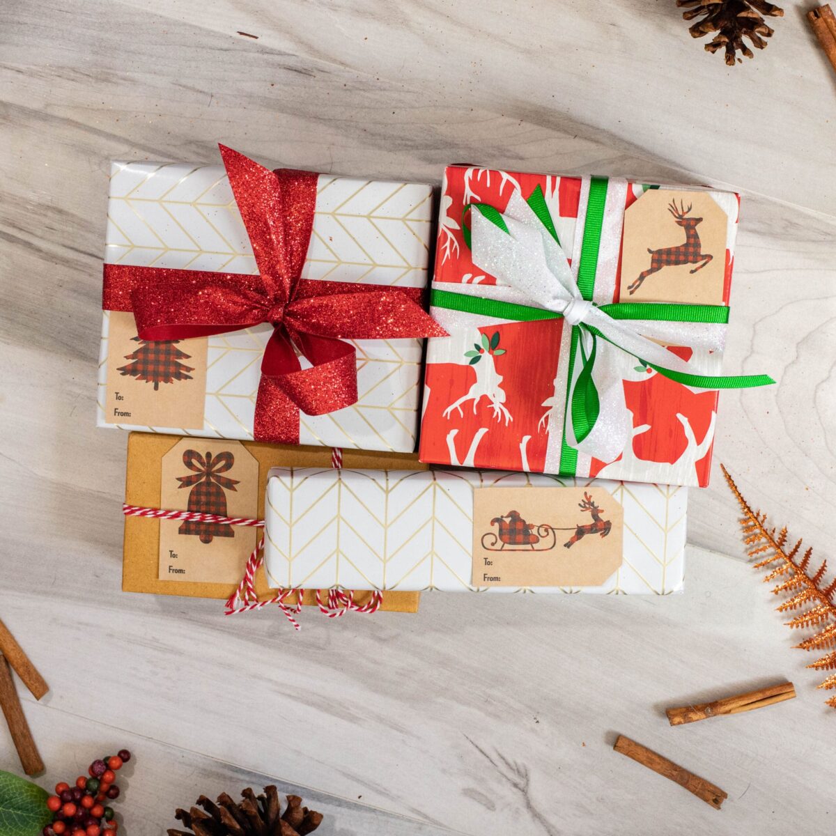 Plaid Christmas Silhouettes Gift Tag Stickers Qty 100