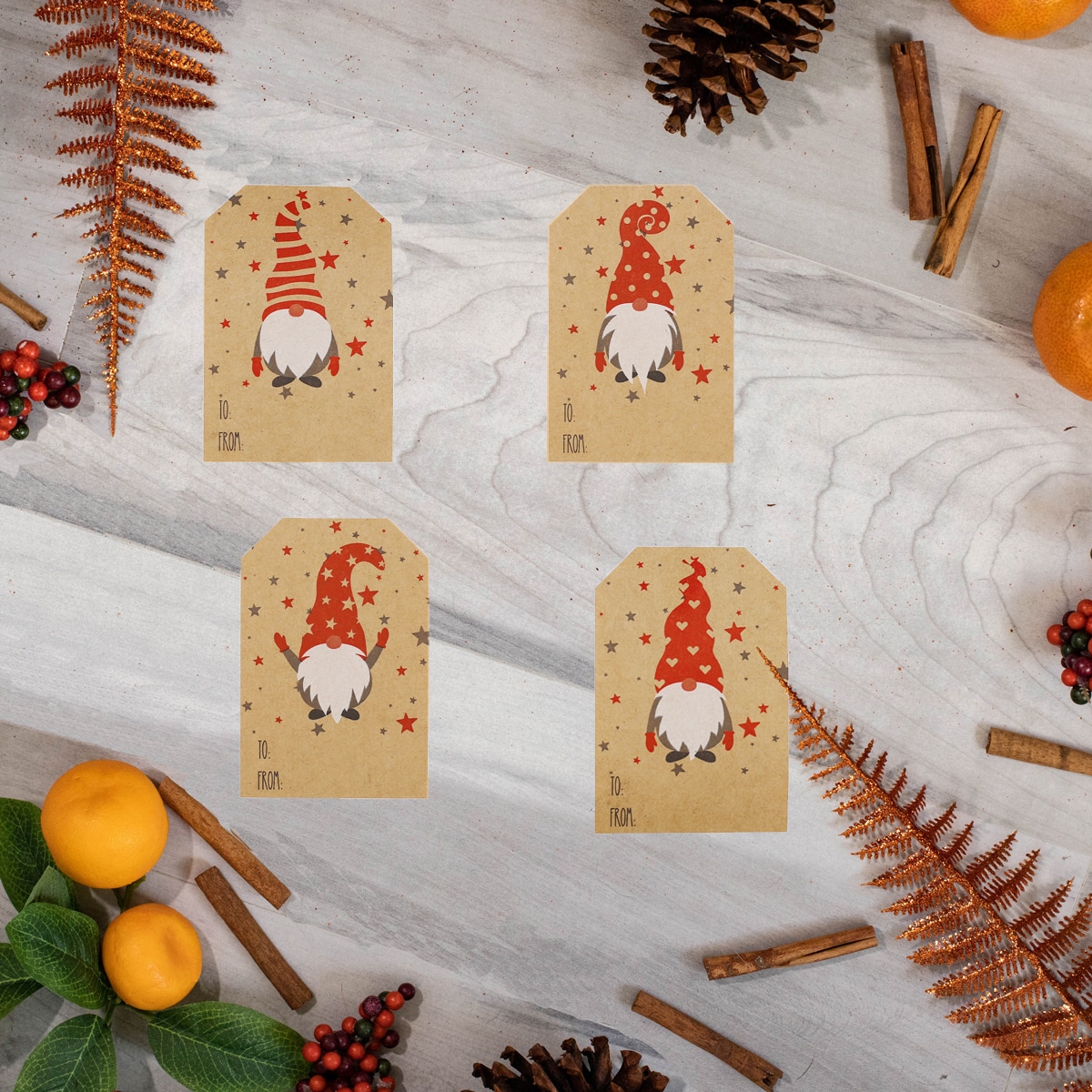 Gnome Kraft Christmas Gift Tag Stickers 25 Qty