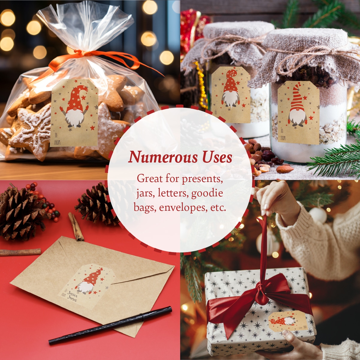 Gnome Kraft Christmas Gift Tag Stickers 25 Qty