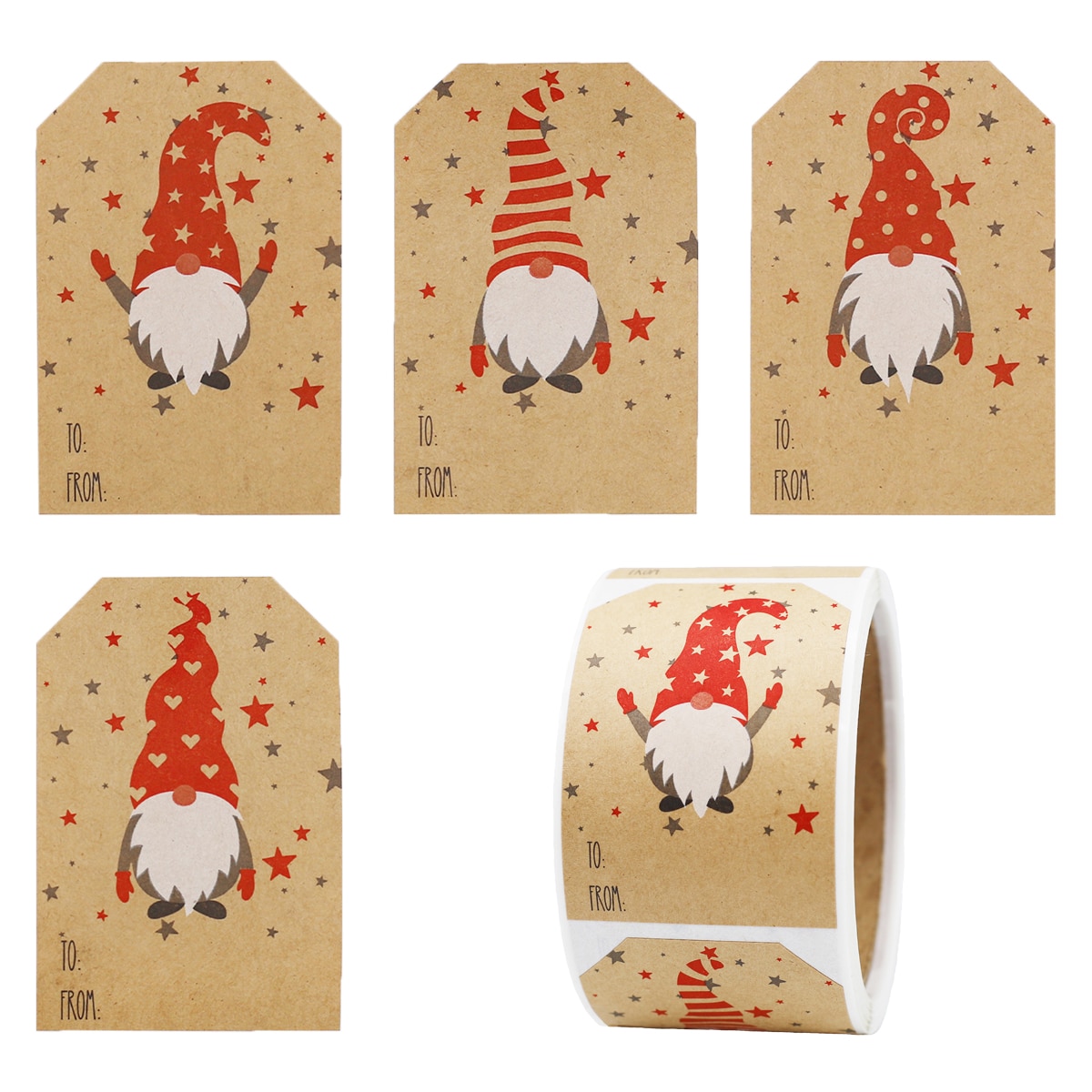 Gnome Kraft Christmas Gift Tag Stickers 25 Qty