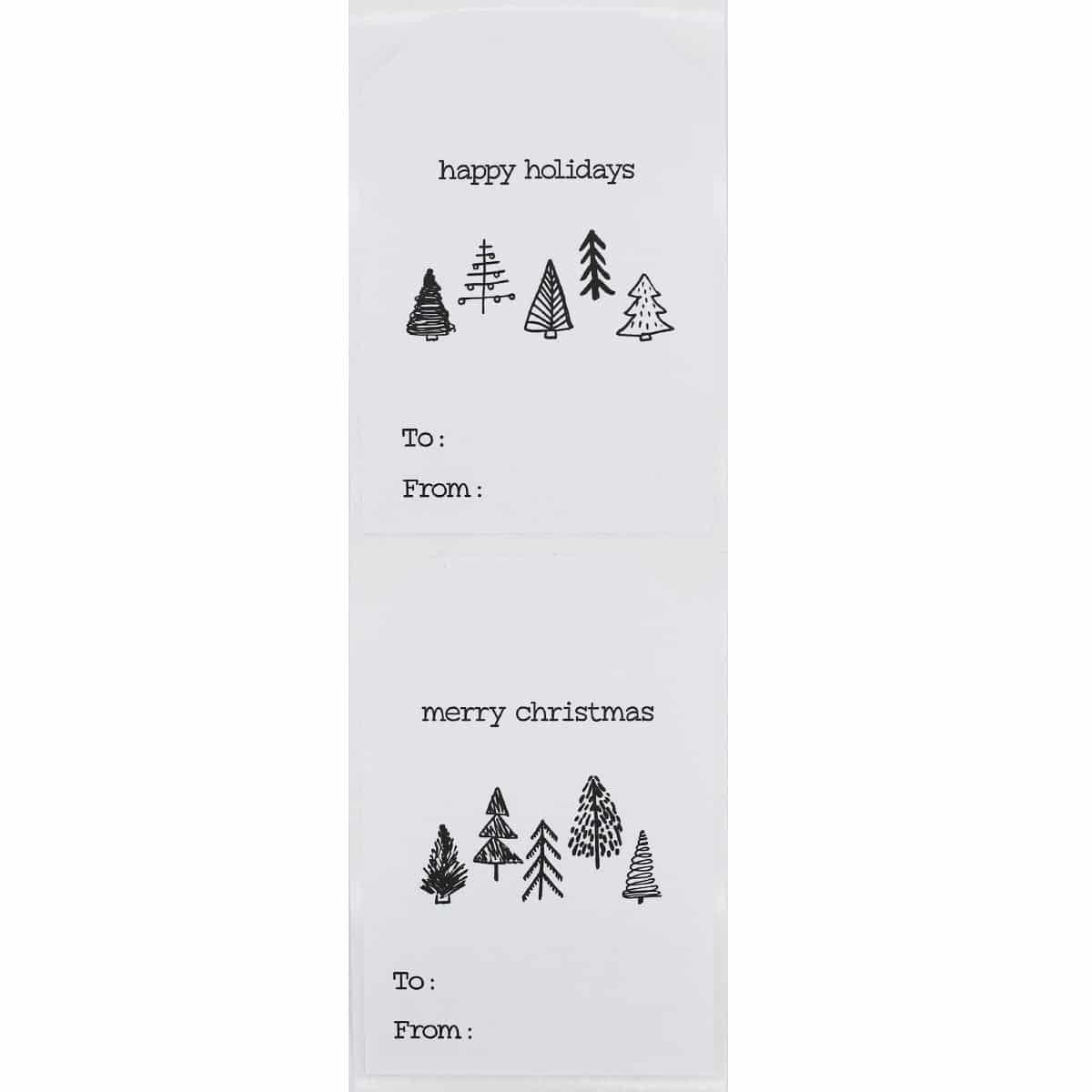 White Boho Christmas Tree Gift Tag Stickers 25 Qty