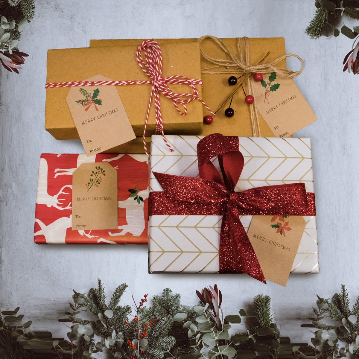 Kraft Boho Mistletoe Christmas Adhesive Gift Tags QTY 25