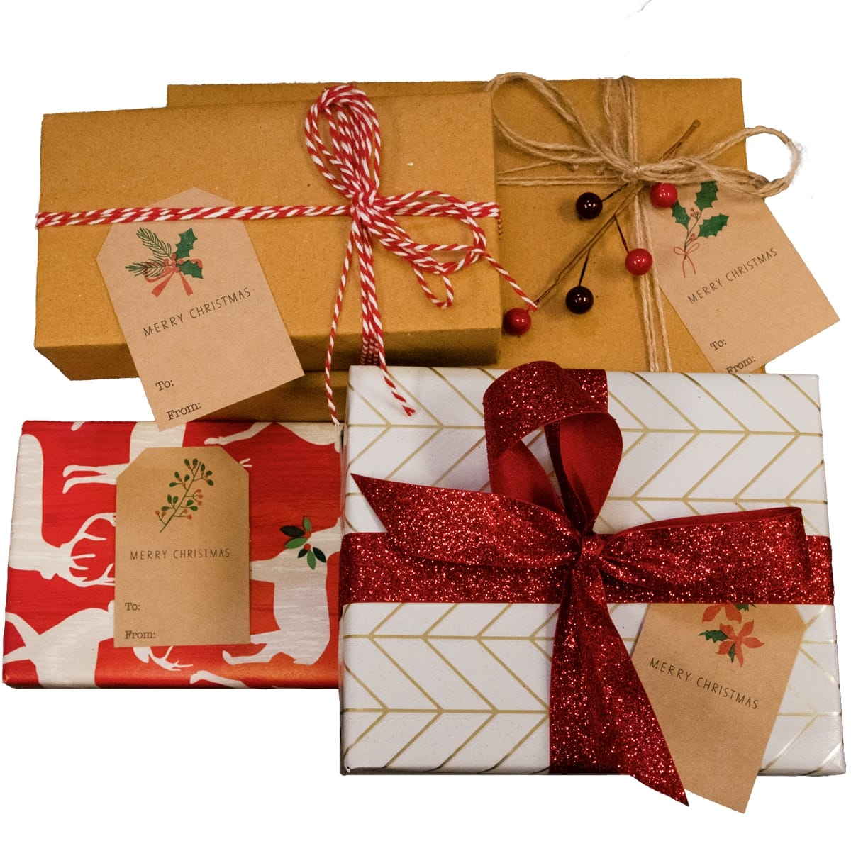 Kraft Boho Mistletoe Christmas Adhesive Gift Tags QTY 25